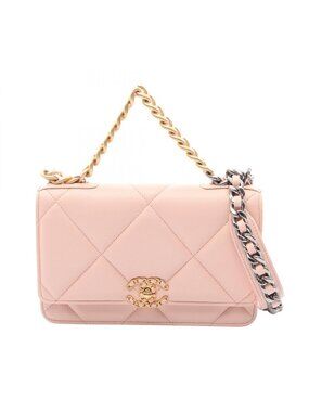 Chanel Shoulder Bag 19 Quilted 2-Way Baby Pink Lambskin Chain Wallet